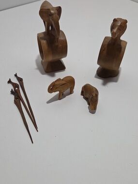 Hand carved Animal Figures, Napkin Rings, And Food Picks